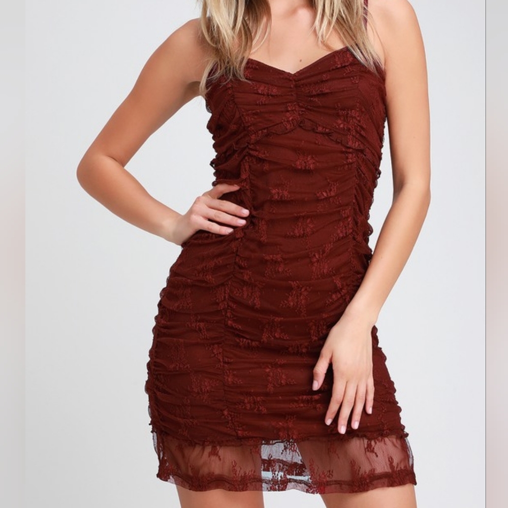 Lulus Enchantress Plum Purple Ruched Lace Bodycon Dress